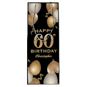 60e verjaardag Zwarte en gouden ballonnen Wijn Cadeautas (Achterkant)
