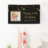 60e verjaardag zwarte en goudsterren op persoonlij spandoek (Insitu)