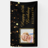 60e verjaardag zwarte en goudsterren op persoonlij spandoek (Verticaal)