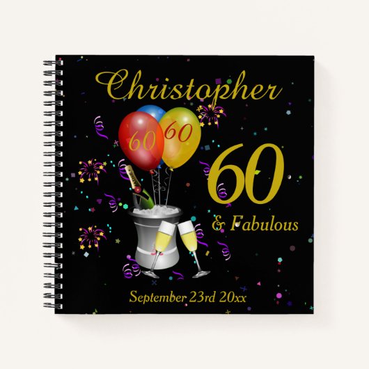 60e verjaardag zwarte feestdag gastest notitieboek (Voorkant)