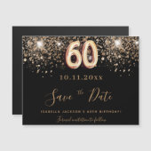 60e verjaardag zwarte glitter sparen de date magne (Voorkant / Achterkant)
