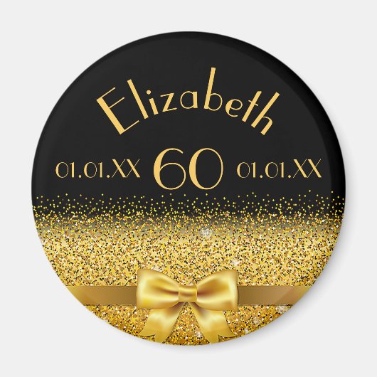 60e verjaardag zwarte goudbruine monogram magneet (Voorkant)