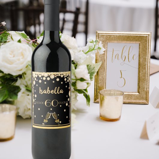 60e verjaardag zwarte gouddiamanten wijn etiket