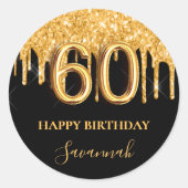 60e verjaardag zwarte gouden ballonpartij glitter ronde sticker (Voorkant)