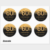 60e verjaardag zwarte gouden ballonpartij glitter ronde sticker (Vel)