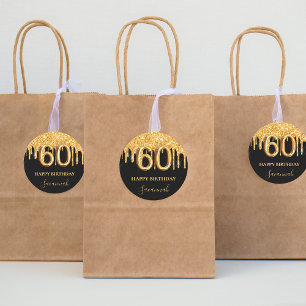 60e verjaardag zwarte gouden ballonpartij glitter ronde sticker