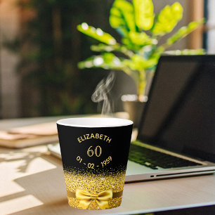 60e verjaardag zwarte gouden boog latte mok