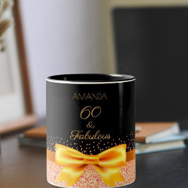 60e verjaardag zwarte gouden elegante boegnaam tweekleurige koffiemok