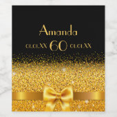 60e verjaardag zwarte gouden elegante naam wijn etiket (Enkel label)