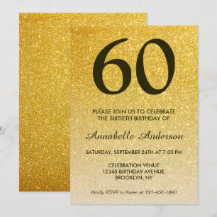 60e verjaardag zwarte gouden glitter Sparkle Ombre Kaart