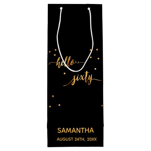 60e verjaardag zwarte gouden hallo 60 wijn cadeautas (Achterkant)