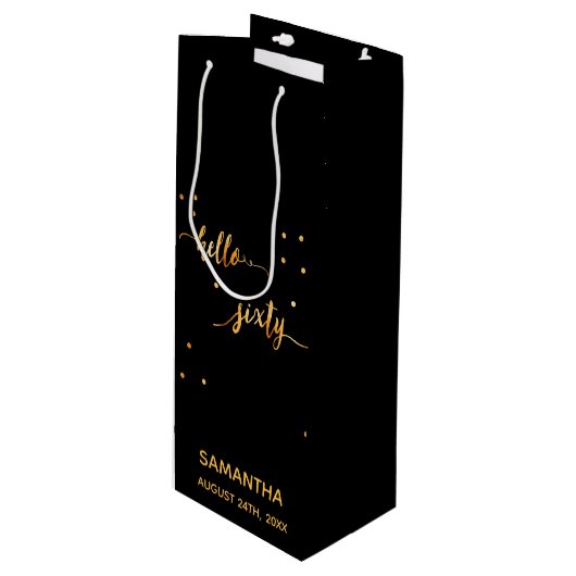 60e verjaardag zwarte gouden hallo 60 wijn cadeautas (Voorkant Gekanteld)