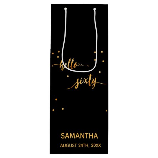 60e verjaardag zwarte gouden hallo 60 wijn cadeautas (Voorkant)