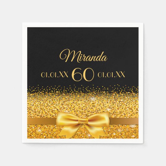 60e verjaardag zwarte gouden klassieke elegant servet (Voorkant)