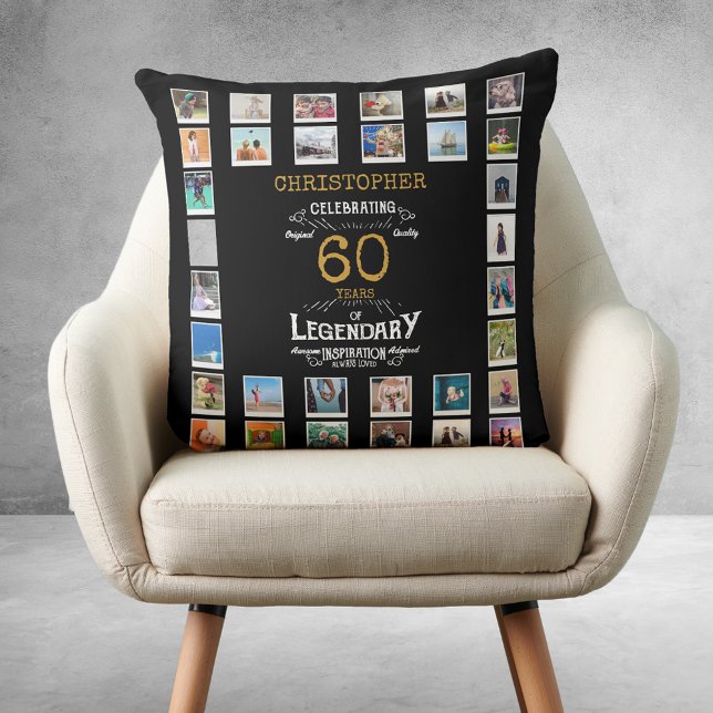 60e verjaardag zwarte gouden Legendaire foto Kussen (60th Birthday Black Gold Legendary Photo Throw Pillow
)