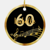 60e verjaardag zwarte gouden muzieknoten naam keramisch ornament (Achterkant)