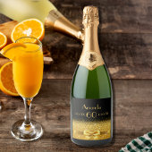 60e verjaardag zwarte gouden naam chic sparkling wijnetiket