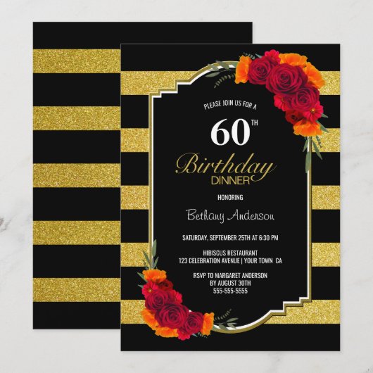 60e verjaardag Zwarte gouden strips Kaart (Voorkant / Achterkant)