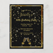 60e verjaardag zwarte gouden zeepbellen uitnodigin briefkaart (Voorkant)