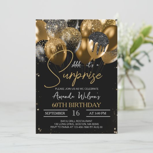 60e verjaardag zwarte goudfeest kaart (Staand voorkant)