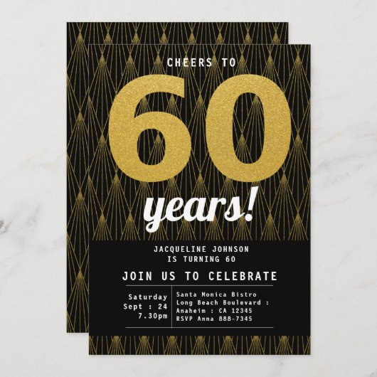 60e verjaardag zwarte goudfeest kaart (Voorkant / Achterkant)