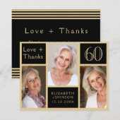 60e verjaardag zwarte goudfoto Collage Bedankkaart (Voorkant / Achterkant)