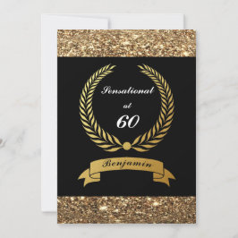 60e verjaardag zwarte goudglitter legant party kaart