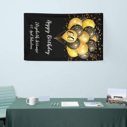 60e verjaardag zwarte goudglitter spandoek (Beurs)