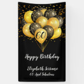 60e verjaardag zwarte goudglitter spandoek (Verticaal)