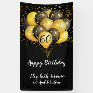 60e verjaardag zwarte goudglitter spandoek