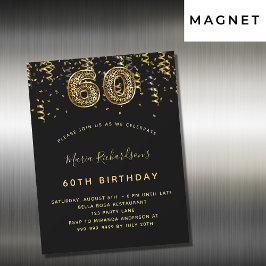 60e verjaardag zwarte goudluipaard luxe magnetische uitnodiging