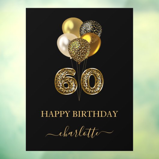 60e verjaardag zwarte goudluipaard naamscript raamsticker (Vel 3)