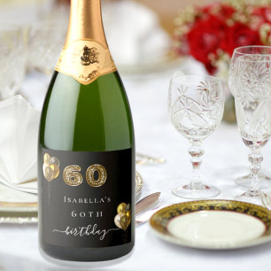 60e verjaardag zwarte goudluipaard sparkling wijnetiket