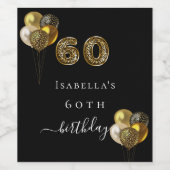 60e verjaardag zwarte goudluipaard wijn etiket (Enkel label)