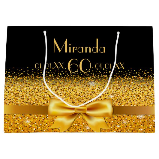 60e verjaardag zwarte goudsparkle naam large cadeautasje (Voorkant)