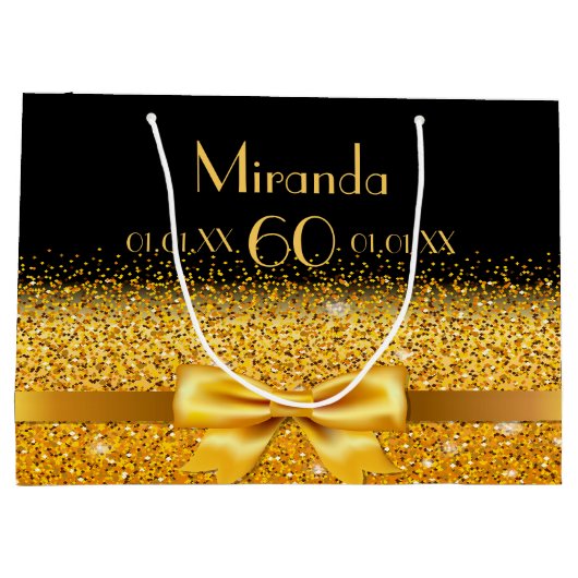 60e verjaardag zwarte goudsparkle naam large cadeautasje (Achterkant)