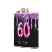 60e verjaardag zwarte paarse glitter scriptvriende heupfles (Links)