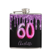 60e verjaardag zwarte paarse glitter scriptvriende heupfles (Voorkant)