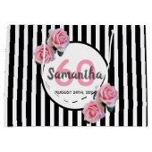 60e verjaardag zwarte strepen roze rozenrozen naam groot cadeauzakje (Voorkant)