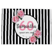 60e verjaardag zwarte strepen roze rozenrozen naam groot cadeauzakje (Achterkant)