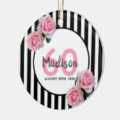 60e verjaardag zwarte strepen roze rozenrozen naam keramisch ornament (Links)
