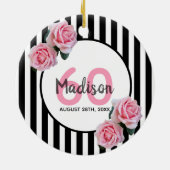 60e verjaardag zwarte strepen roze rozenrozen naam keramisch ornament (Achterkant)