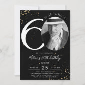 60e verjaardag zwarte uitnodiging met foto (Voorkant)