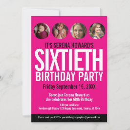 60e verjaardag zwarte witte roze fotocirkels kaart