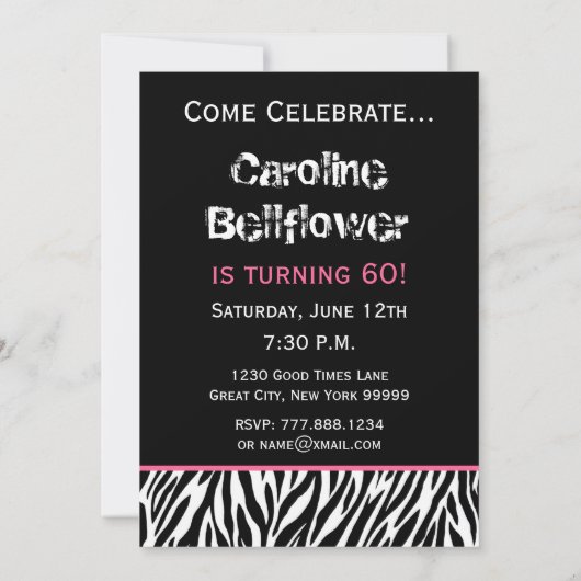 60e verjaardag zwarte witte roze Zebra SASSY SIXTY Kaart (Achterkant)