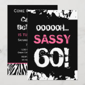60e verjaardag zwarte witte roze Zebra SASSY SIXTY Kaart (Voorkant / Achterkant)