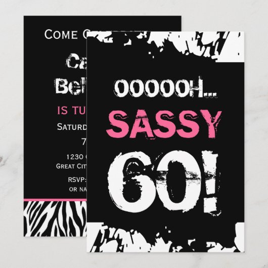 60e verjaardag zwarte witte roze Zebra SASSY SIXTY Kaart (Voorkant / Achterkant)