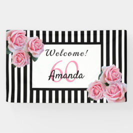 60e verjaardag zwarte witte strepen bloemen spandoek
