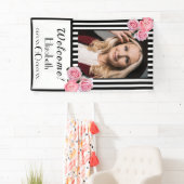 60e verjaardag zwarte witte strepen florals foto spandoek (Insitu)