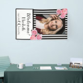 60e verjaardag zwarte witte strepen florals foto spandoek (Beurs)